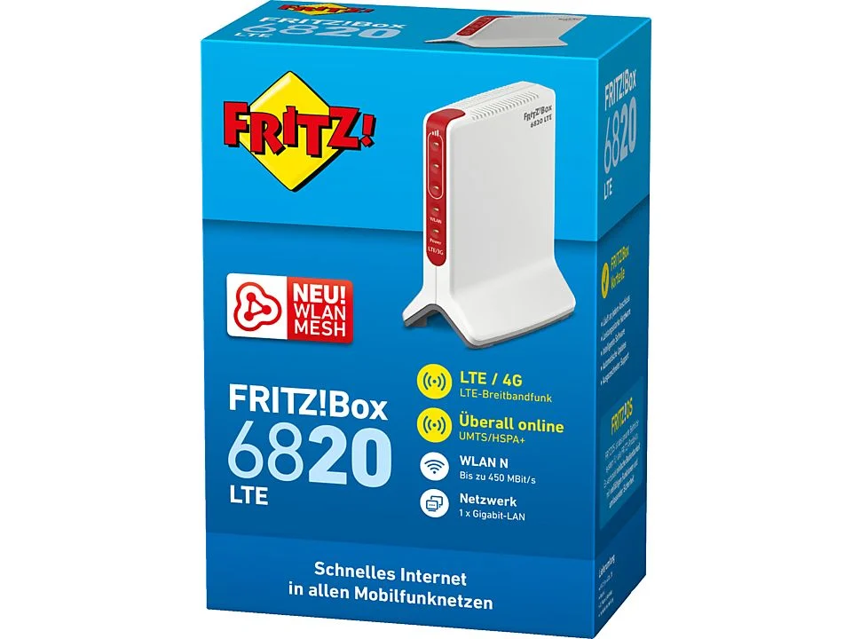 FRITZ!Box 6820 4G LTE Router (2025) | WLAN N 450 Mbit/s | SIM-Modem ohne Festnetzanschluss | VPN | Gastnetzwerk | Kindersicherung
