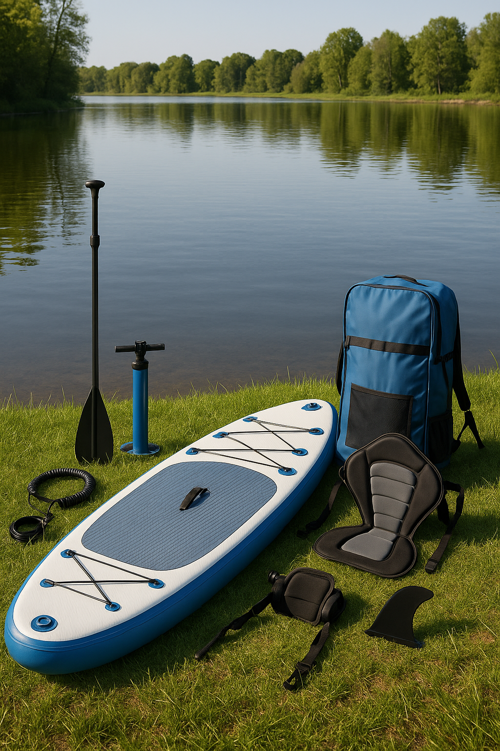 Planche de paddle gonflable pour sports de plein air, blanche et bleue, en PVC, idéale pour les lacs et les rivières, 320 × 84 × 15 cm, rwQLYbj562wu