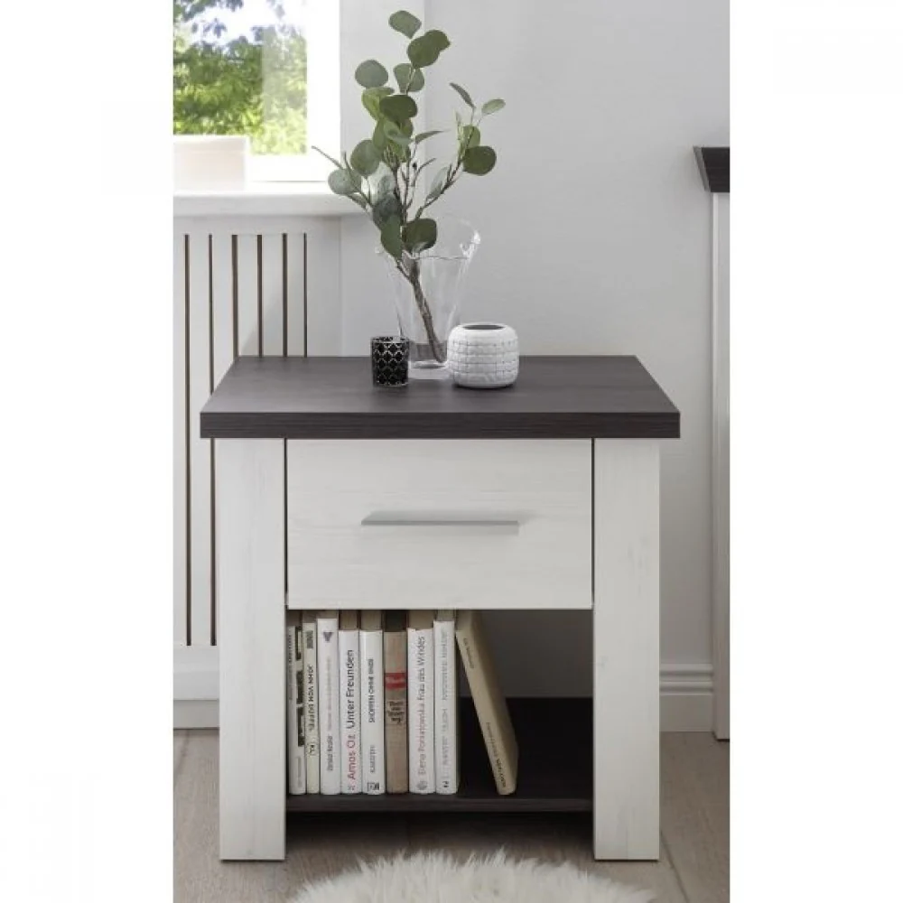 Siena Nachttisch in Weiß mit Holzoptik, 58 cm breit