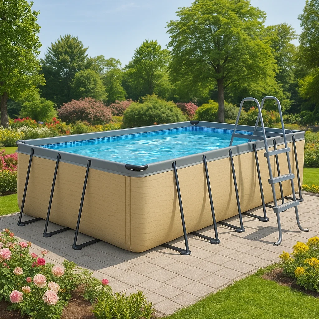 Piscine tubulaire rectangulaire amovible 532 x 265 x 119 cm Beige avec filtre et échelle SJwHrEE188bX