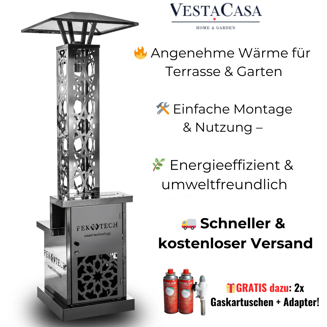 2025 Pektech Peluxe Chrom – Exklusiver Pellet-Heizschirm in integriertem Chrom für Garten und Veranstaltungen