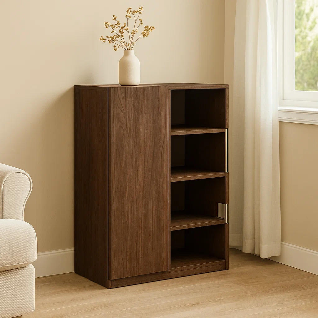 Vitrine à porte opaque, 4 étagères, panneaux de particules, marron foncé, montage requis, pour usage intérieur, 80 x 35 x 110 cm - vdCFRAbFyYYw