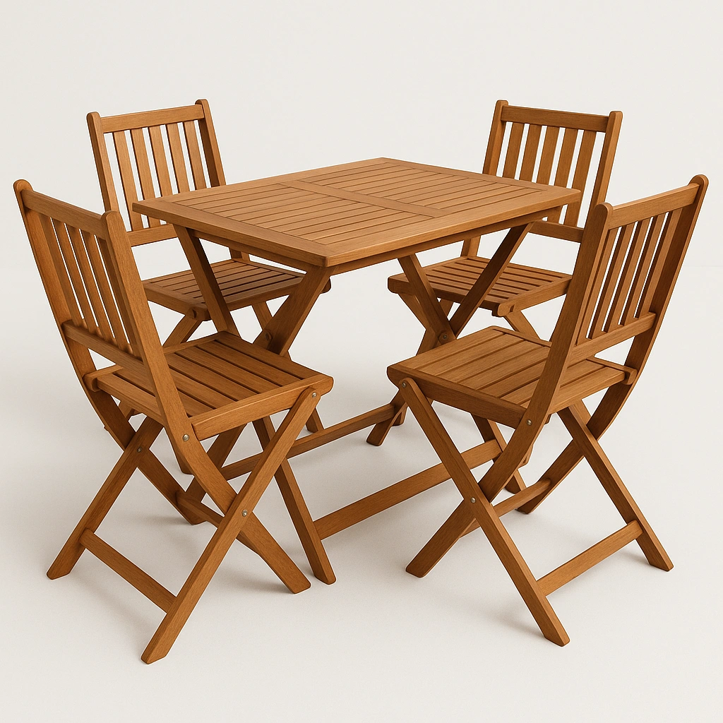 Ensemble de jardin table et chaises en bois brun pour extérieur