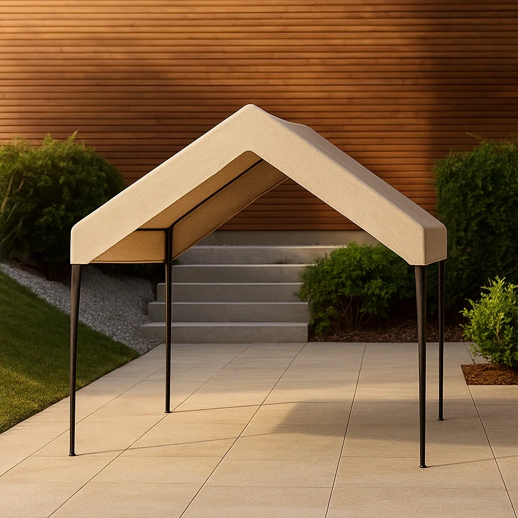 Kiosque et tonnelle en métal avec toit à pignon, couleur beige et structure noire, 300 x 300 x 240 cm. - 5lsW2ivUAYg1