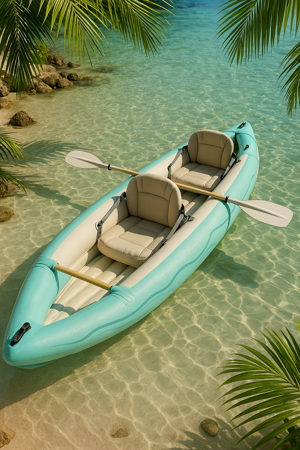 Kayak gonflable à monter soi-même, PVC vert clair/beige, double siège, 376 x 77 x 34 cm, lac, mer, rivière, hIztnoa502jT