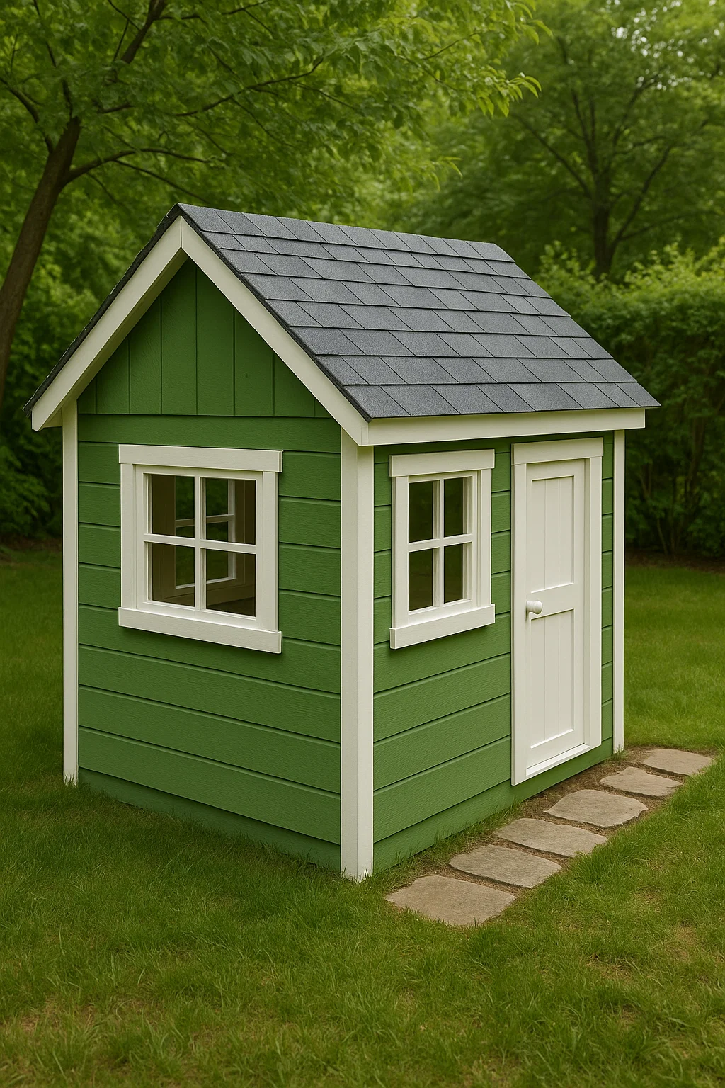 Maisonnette en bois pour enfants, verte avec toit gris, pour jardin extérieur, 120×95×135 cm yXUNItC149XR