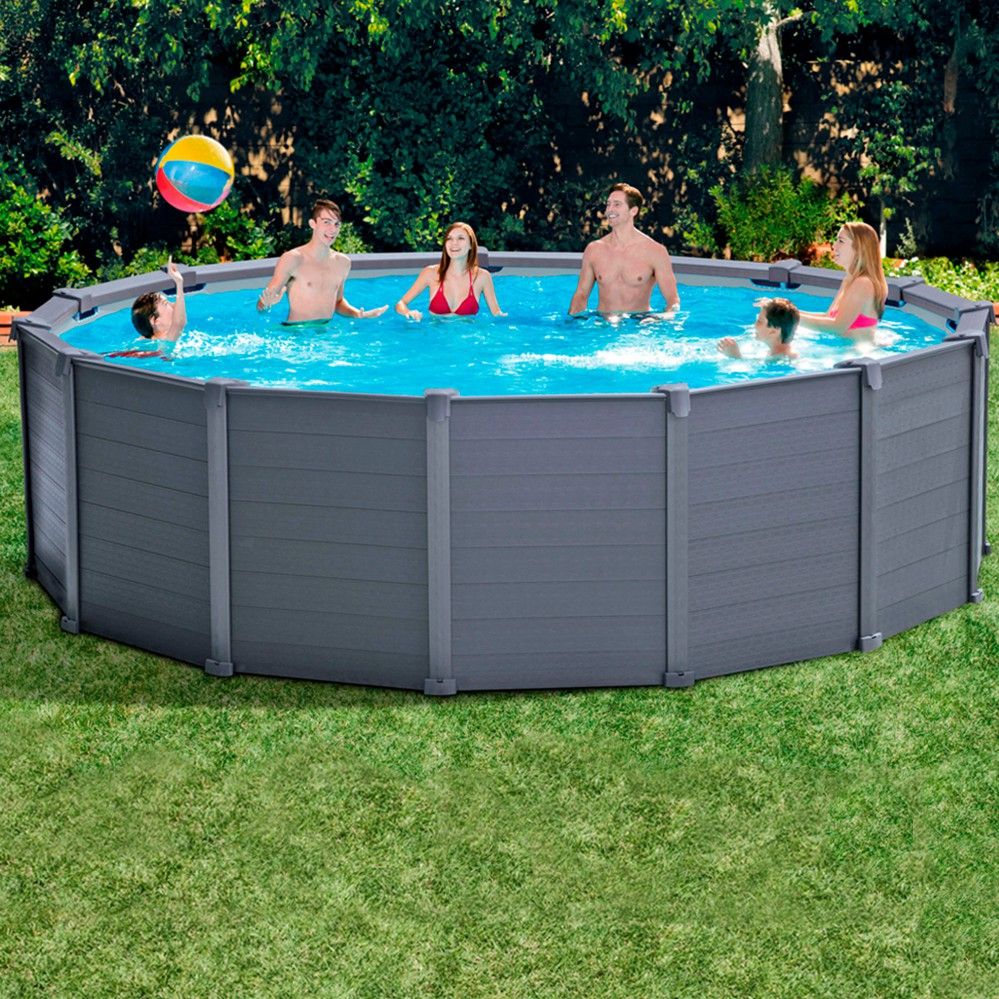 Intex 478x124cm Runder, röhrenförmiger PVC-Aufstellpool, dunkelgrau, mit Filterpumpe