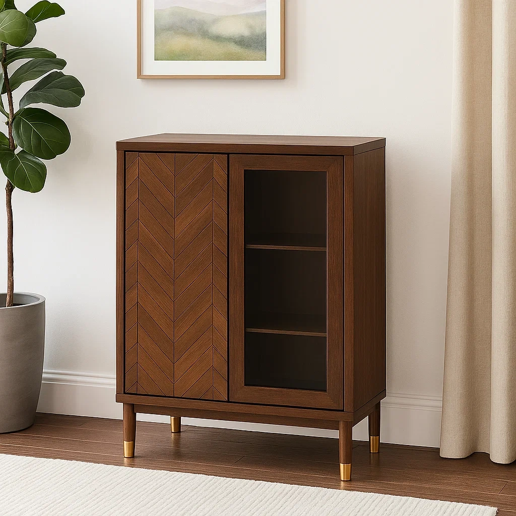 Vitrine avec porte, bois marron, montage facile, pour salon, 70 x 35 x 100 cm - WgRIFbyCrlHV