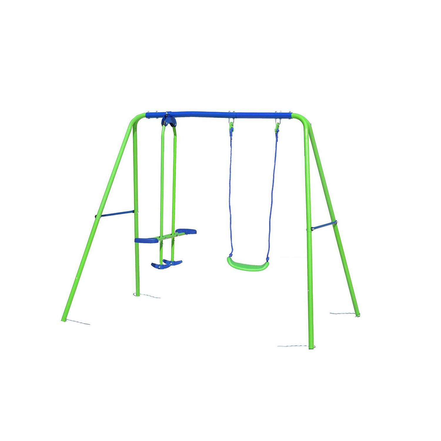 Kinderschaukel für den Garten + Spielset aus Metall für Kinder ab 3 Jahren, Outdoor-Spielzeug, 220 x 140 x 182 cm, Tragkraft bis zu 45 kg