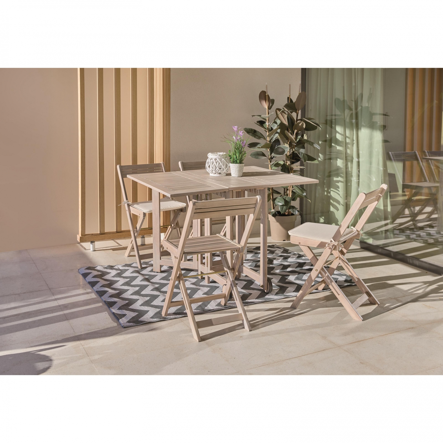 Balkon-Set (Tisch + 4 Stühle) aus Akazienholz, Korfu