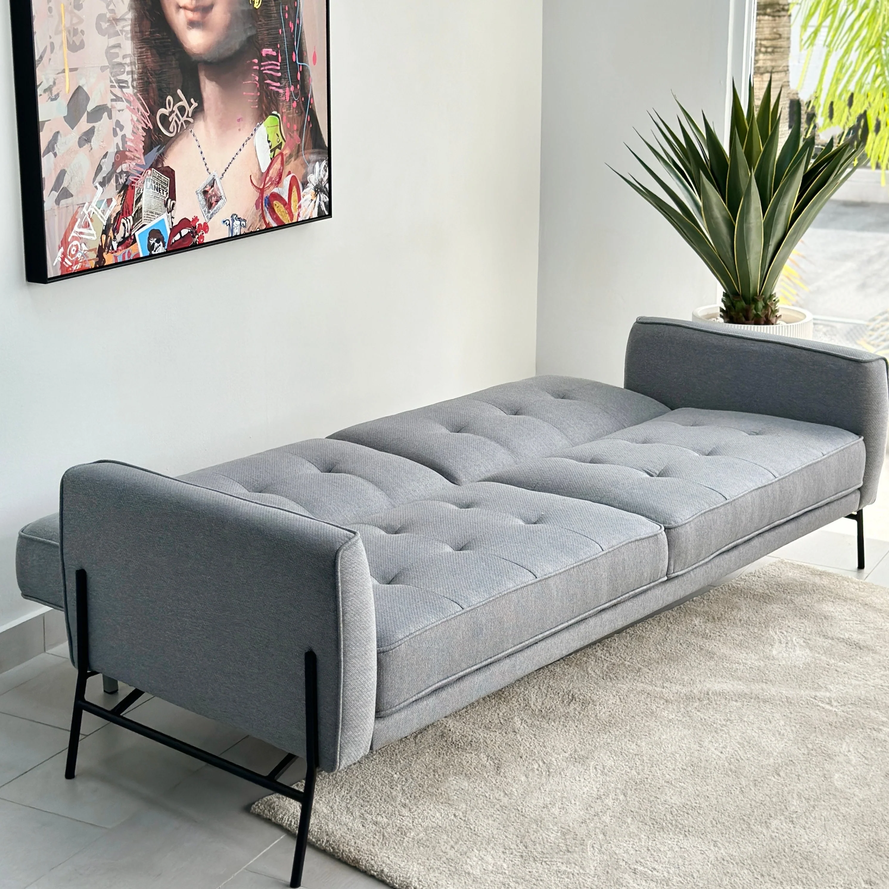 Graues 3-Sitzer-Schlafsofa im Mid-Century-Stil