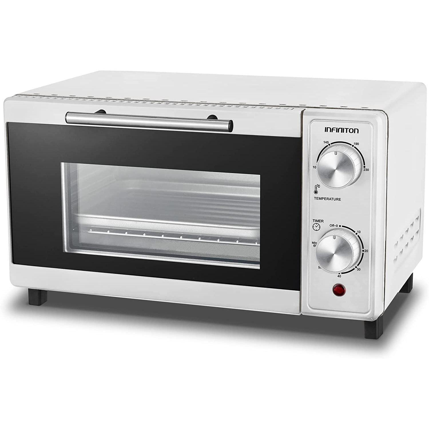 Infiniton HSM-70B09 – Tragbarer Tischbackofen, Weiß, 9 Liter, Timer, Doppelverglasung, einstellbares Thermostat bis 230 °C