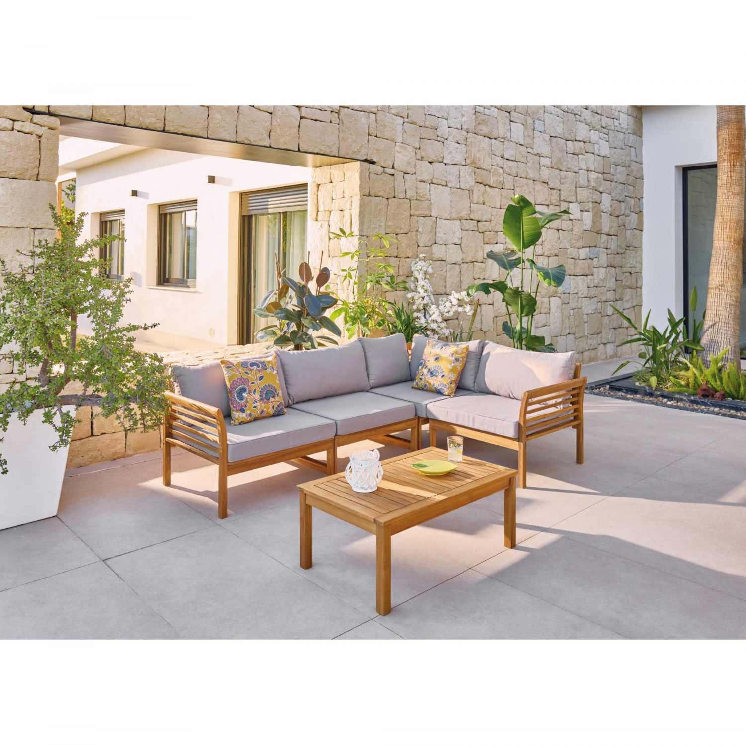 Bali Eck-Gartenmöbelset + Akazienholztisch