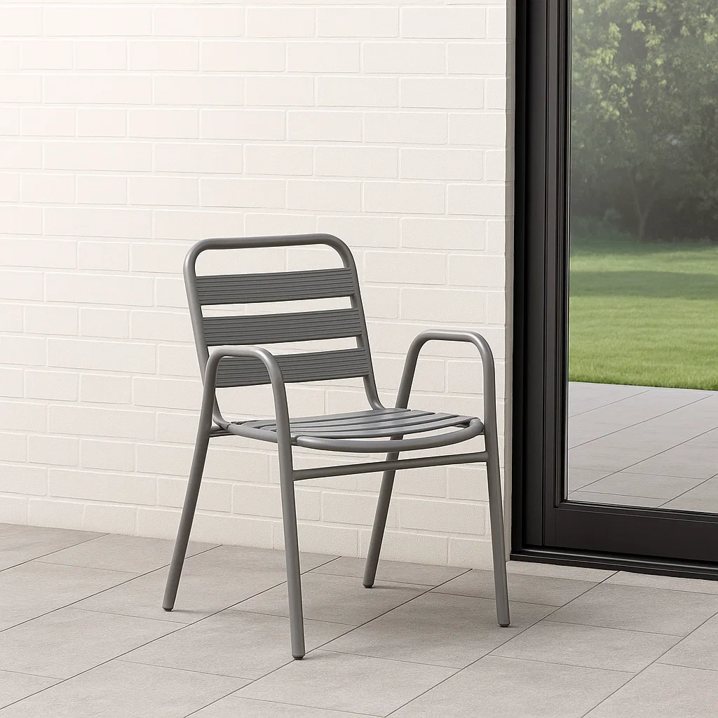 Chaise de jardin grise en aluminium, adaptée à l'extérieur, 55 x 54 x 78 cm