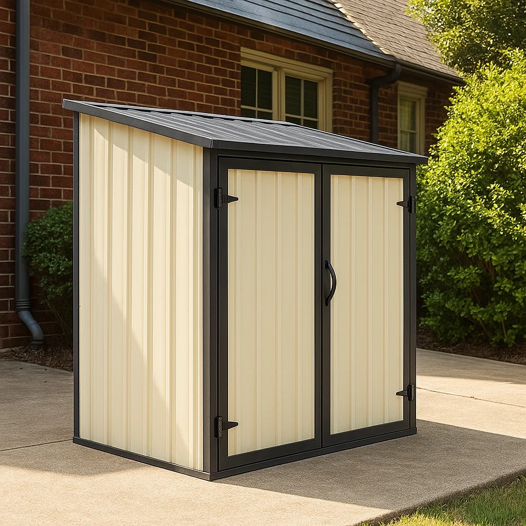 Abri de jardin en métal avec toit à une pente et 2 portes, beige et noir, 150 x 80 x 180 cm - 1jl7lJ3zWHff