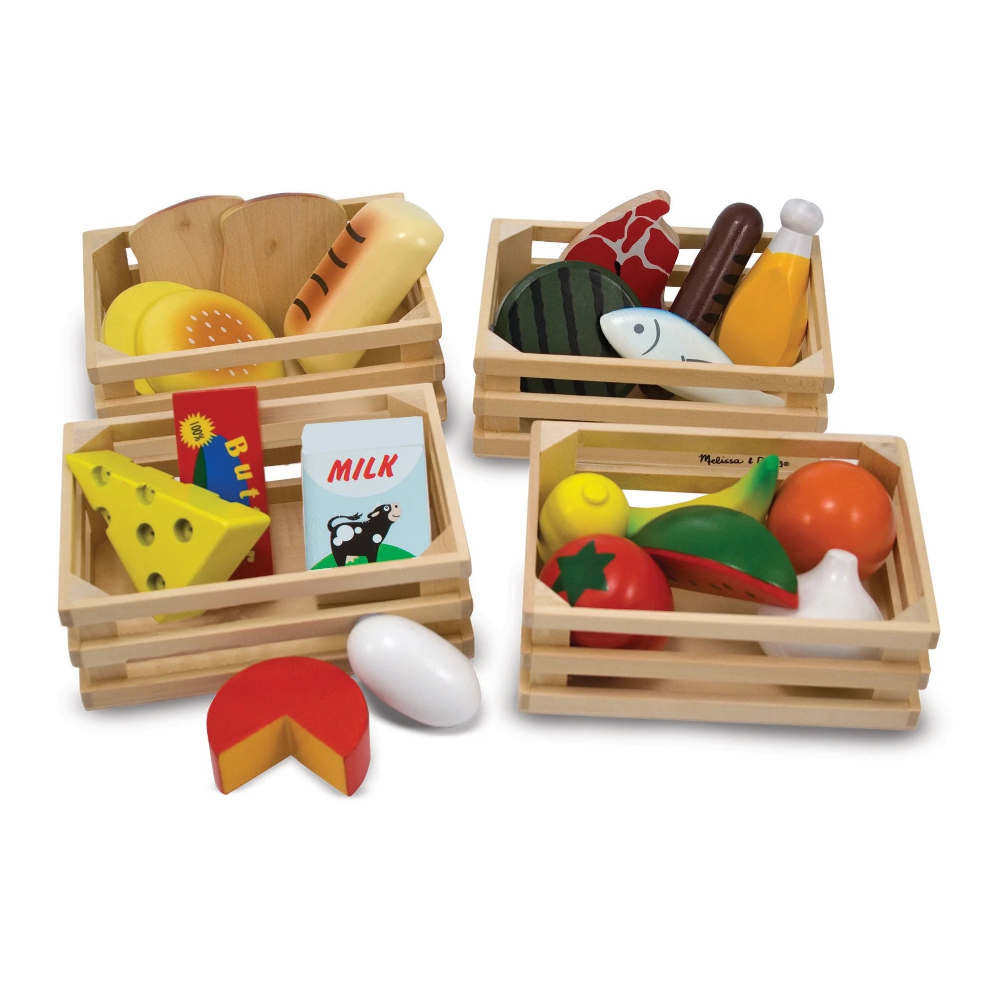 Melissa & Doug Lebensmittelgruppen – 21 Holzteile und 4 Boxen, mehrfarbig