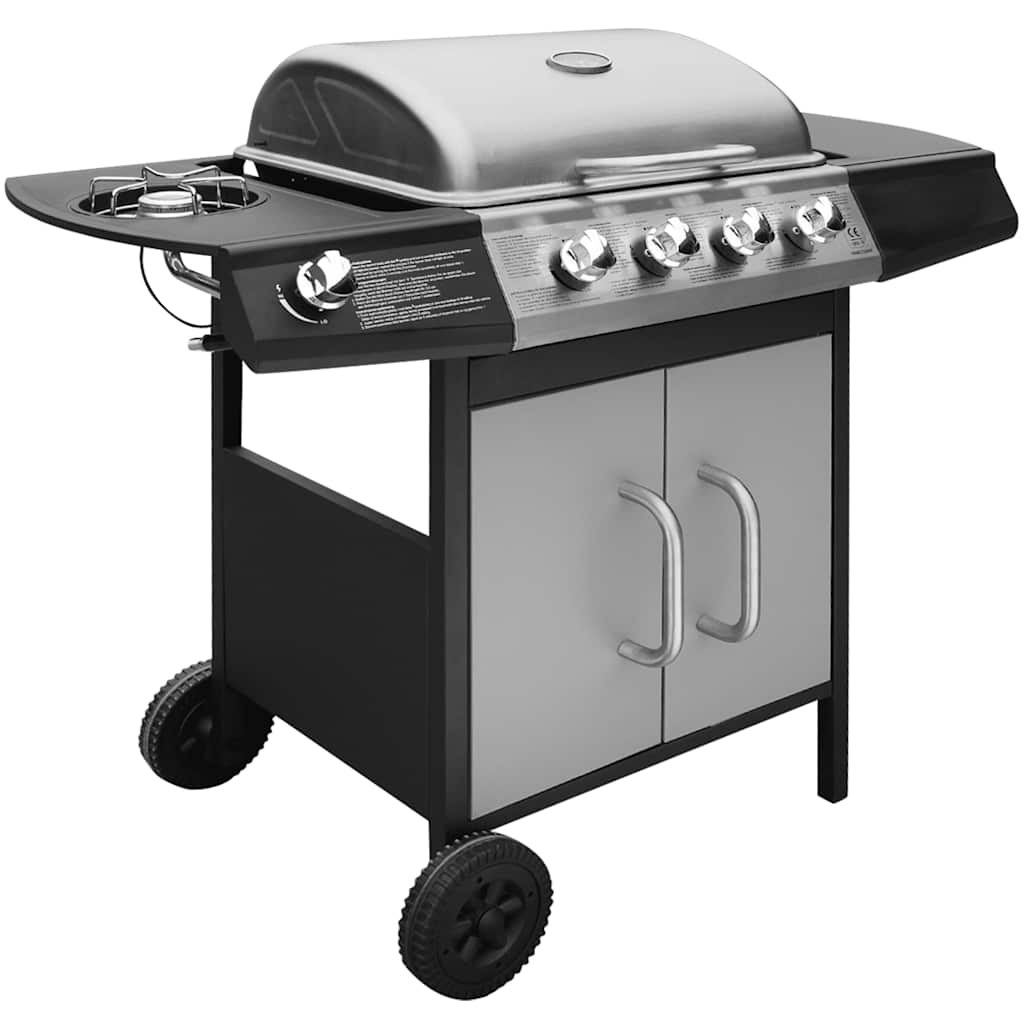 Gasgrill 2025 mit 4+1 Grillzonen, Schwarz und Silber, V8143