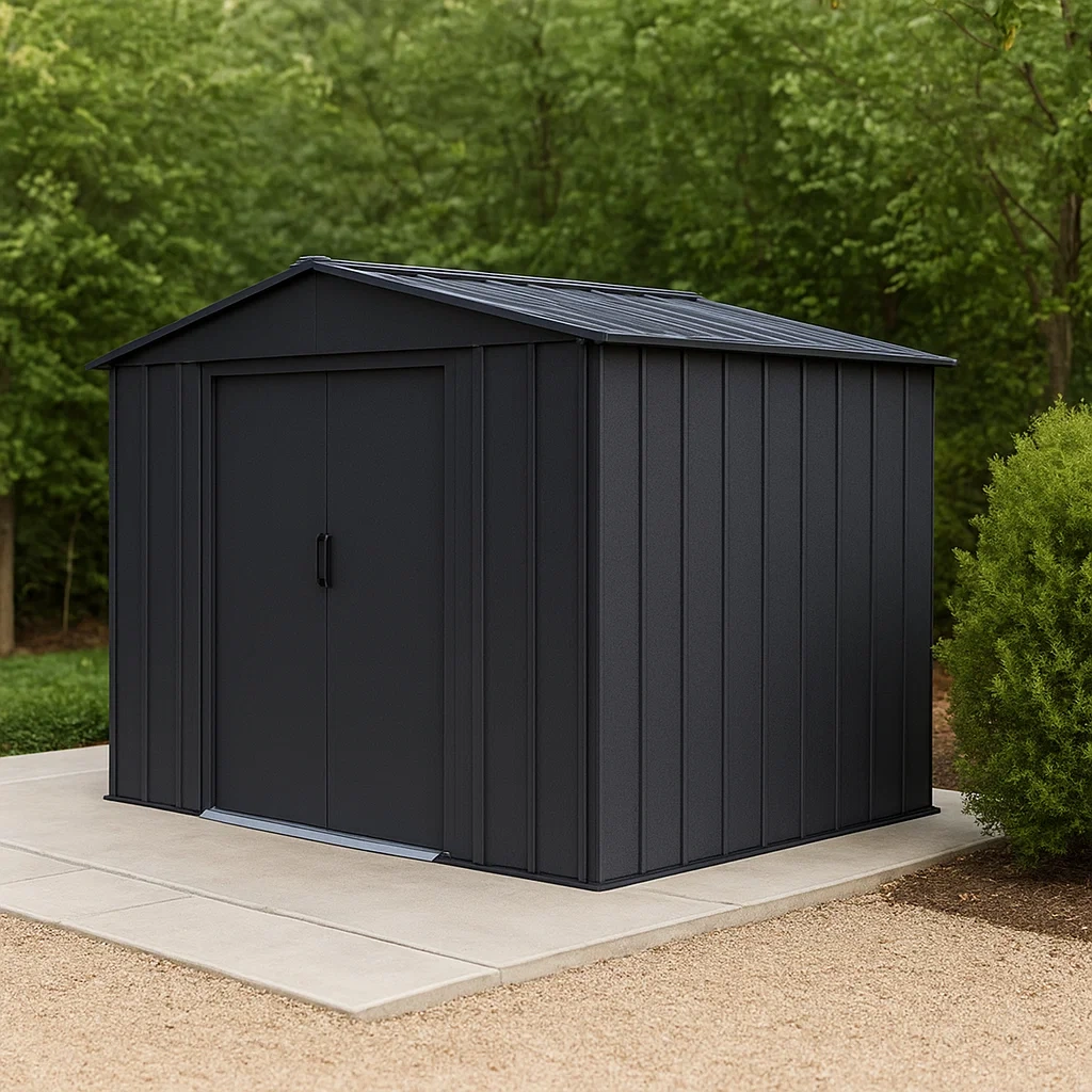 Abri de jardin en métal, forme rectangulaire, matériau métallique, couleur noire, toit à deux pans, autoportant, dimensions 220 x 200 x 230 cm, pour le rangement de jardin - x7LiSd8fnelA