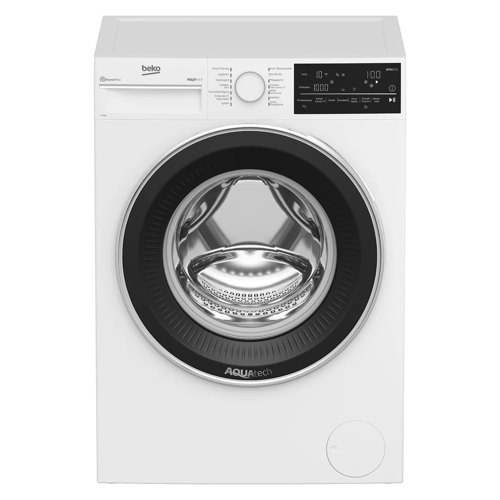 Beko Waschmaschine Modell 2025 mit XL-Tür, Bluetooth und WLAN (Modell B5WFT89418W).
