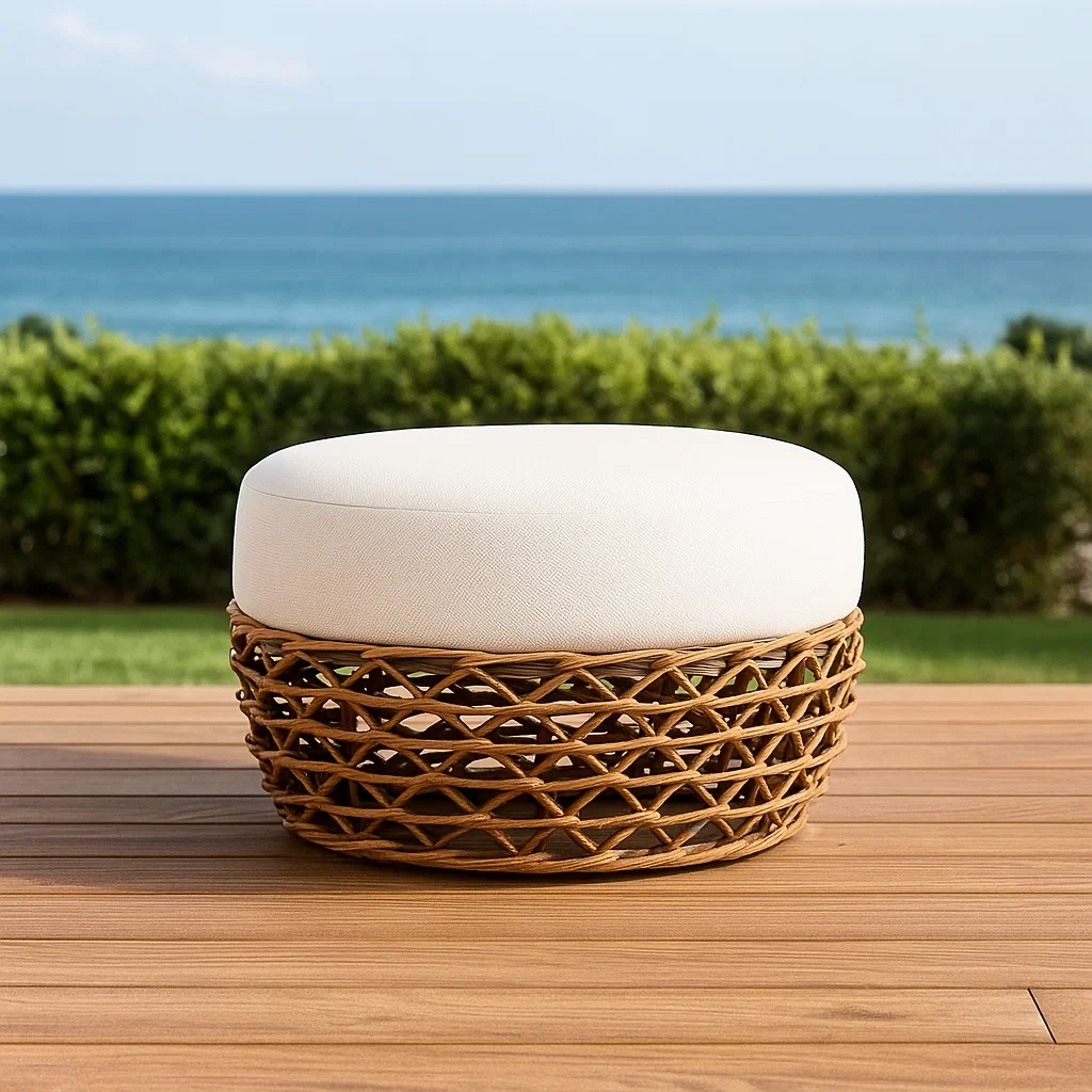 Tabouret d'extérieur marron en tissu tissé, pour terrasse ou jardin, diamètre 63 x hauteur 34 cm