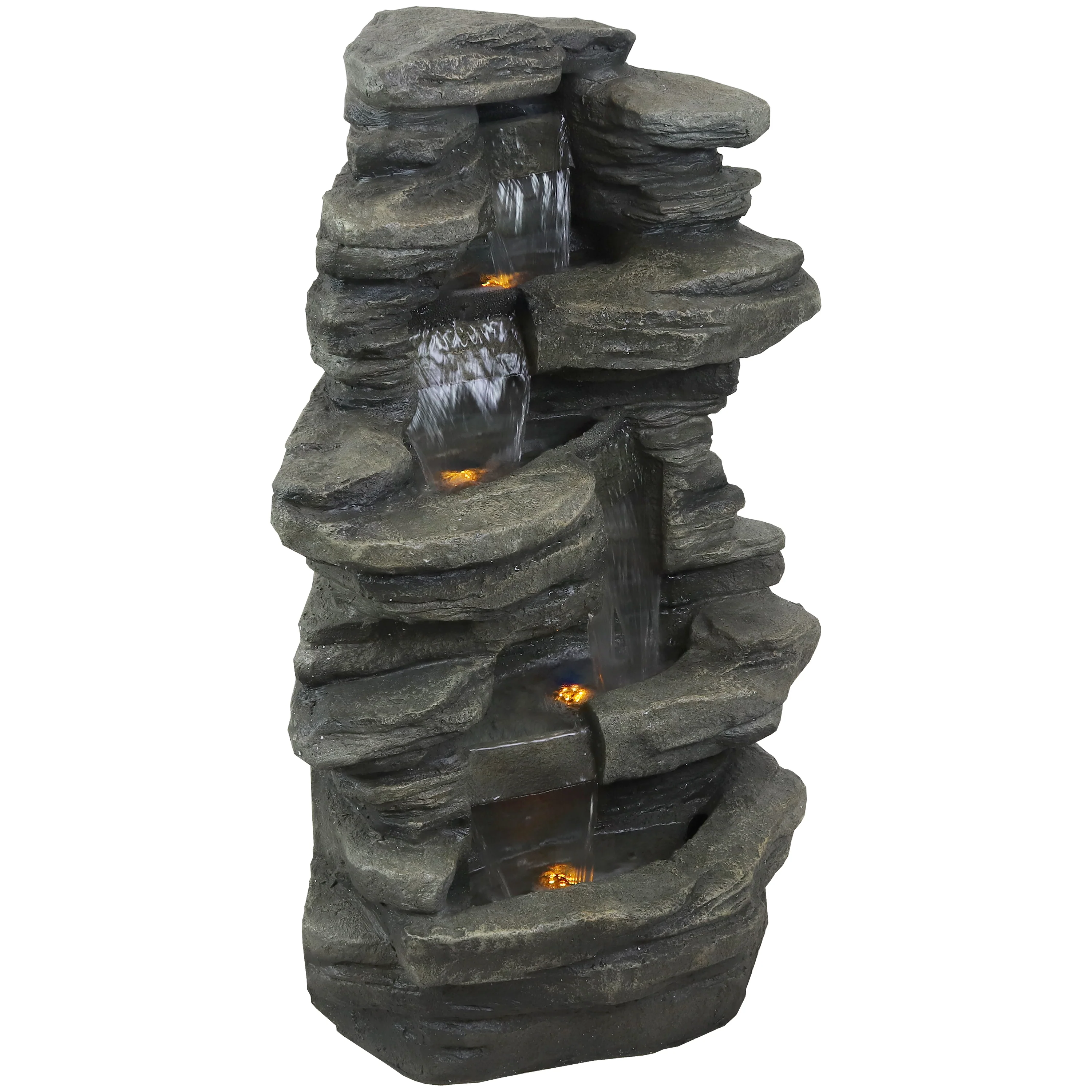 Sunnydaze 2025 Outdoor-Wasserfallbrunnen aus gestapelten Steinen mit LED-Beleuchtung – 96,5 cm (38 Zoll)