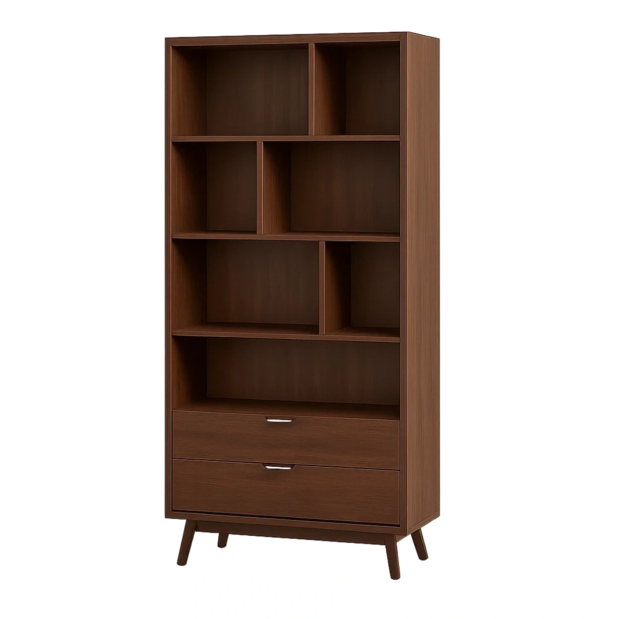 Vitrine à portes et tiroirs, 4 étagères, structure en bois, couleur noyer, autoportante, pour bureau ou salon, 80 x 35 x 180 cm - bVXd68iYB7UF