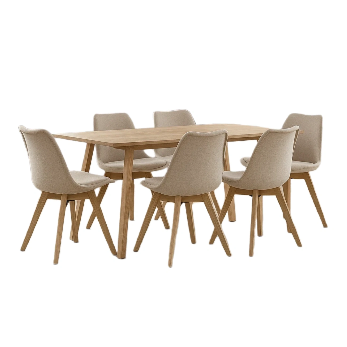 Ensemble de salle à manger pour 6 personnes, en bois et tissu, beige, rectangulaire, facile à monter, dimensions de la table : 180 x 90 x 75 cm, dimensions des chaises : 45 x 45 x 85 cm, pour salle à manger - Kr7sIeMDmWhe