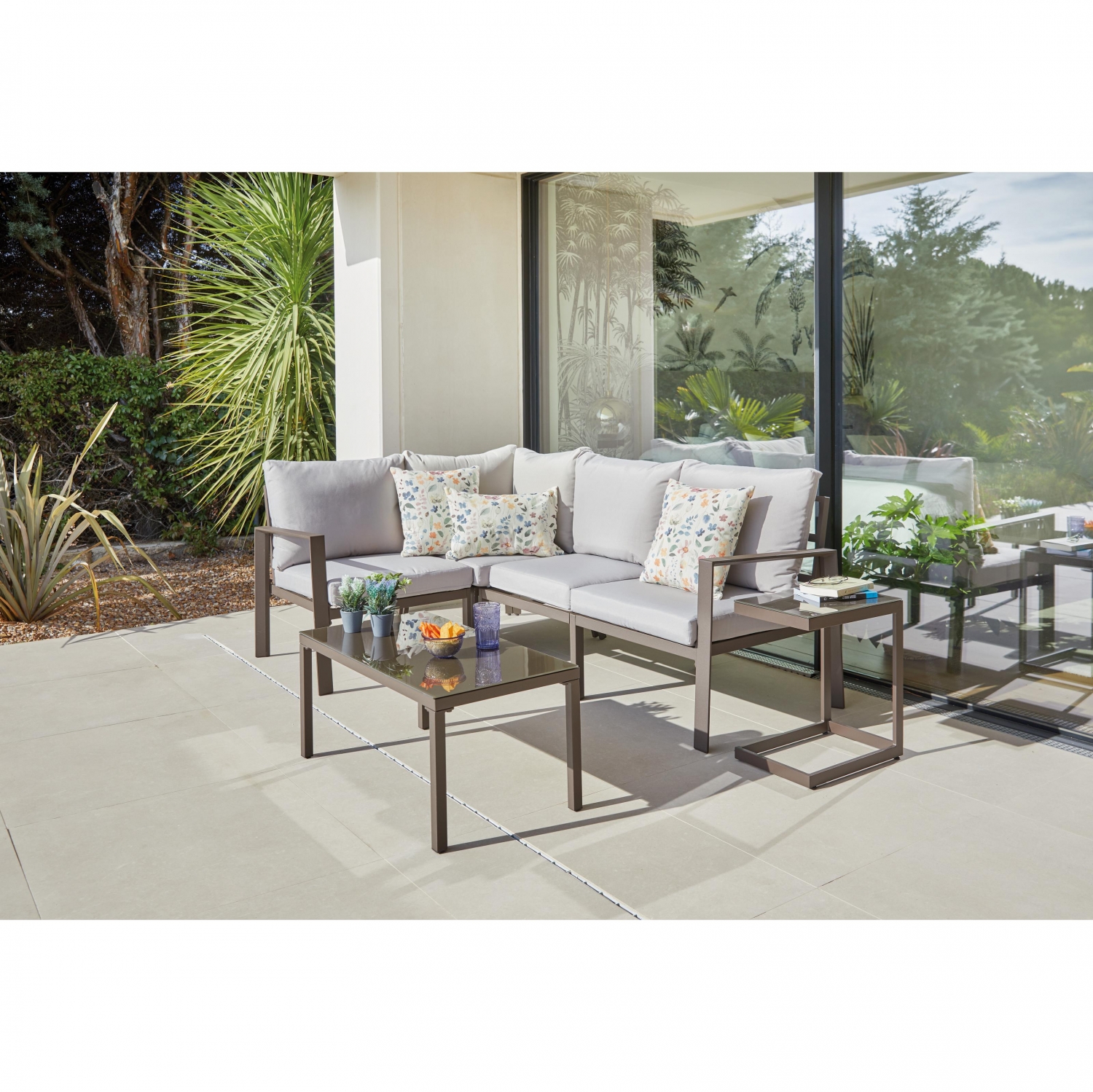 Aluminium-Eckgarten-Set: Tisch + Eckelement, Malaga