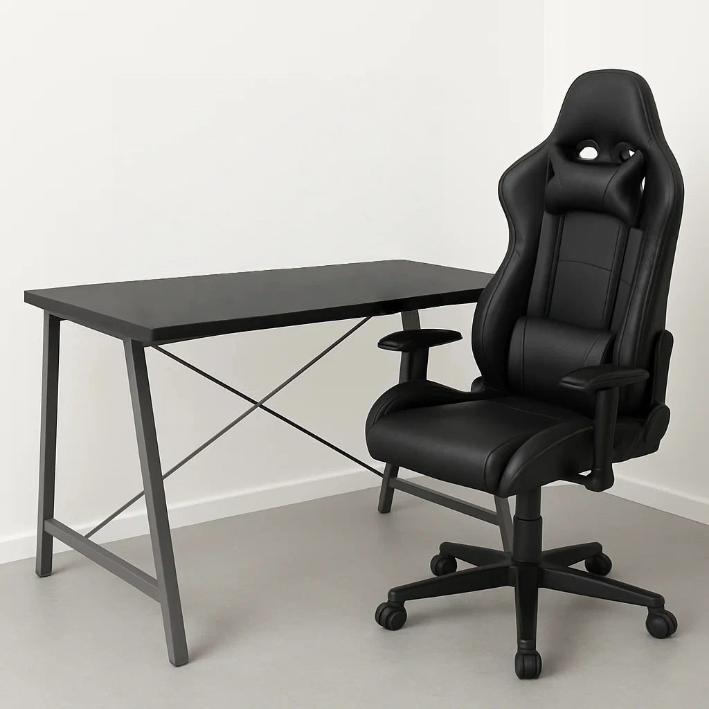 Bureau d'ordinateur en bois et métal noir, structure en A avec traverse de renfort, 120 x 60 x 75 cm, pour bureau ou chambre - 77UyBDt0ofj7