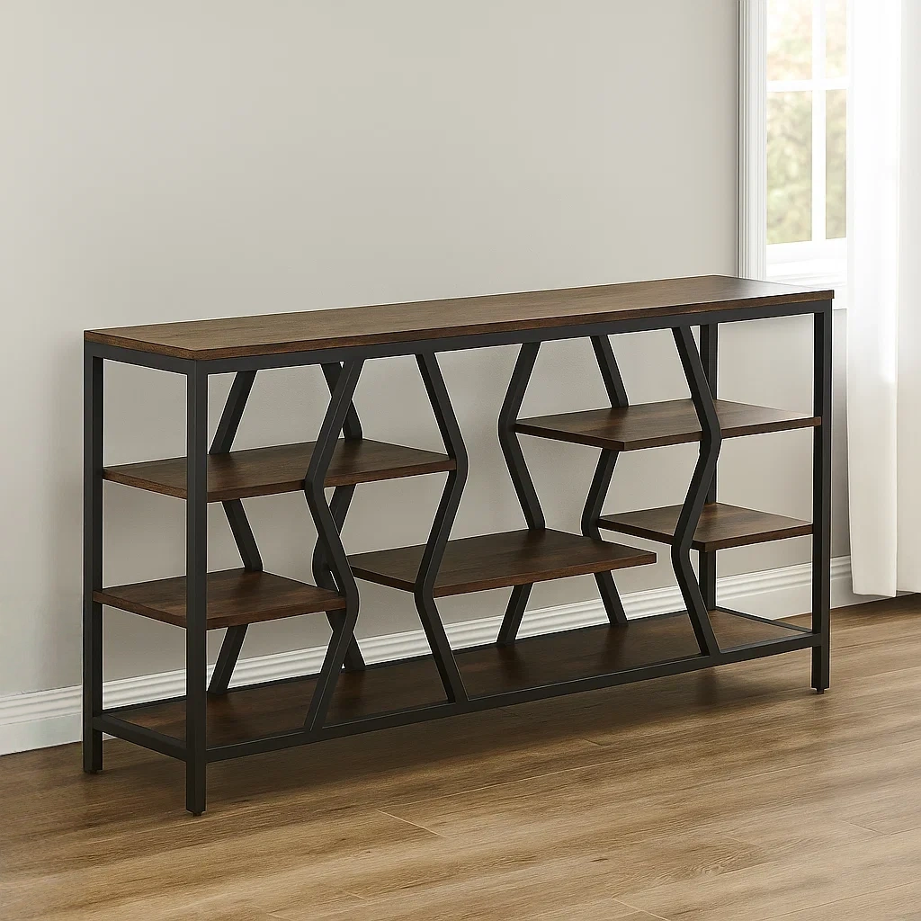 Console d'entrée marron, en MDF et métal, idéale pour une entrée, 180 x 30 x 91 cm