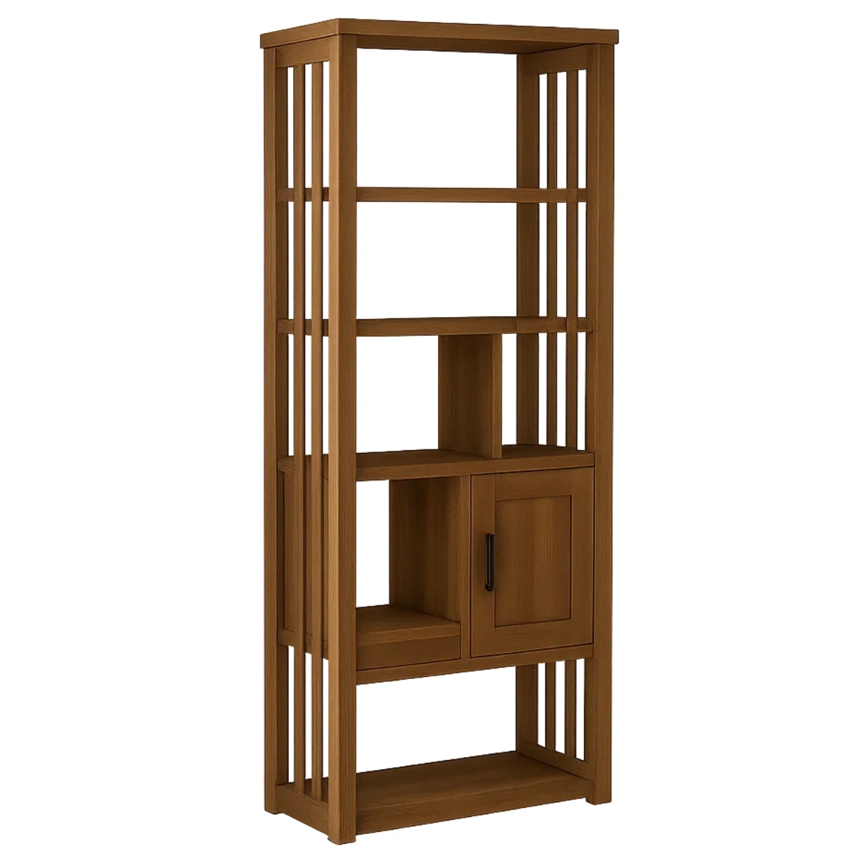 Vitrine à porte en bois, 5 étagères, structure en bois, couleur chêne, sur pied, dimensions 60 x 30 x 180 cm - WOuthHY2iwlN