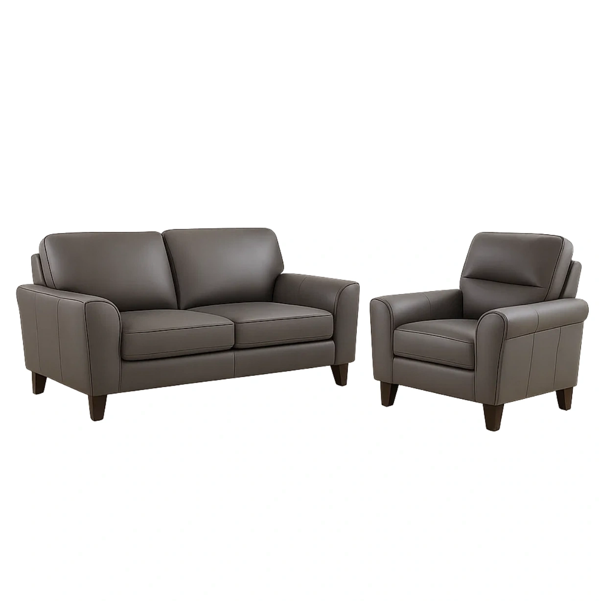 Ensemble canapé 2 places et 1 place, structure en bois, rembourrage en mousse haute densité, revêtement en similicuir gris foncé, pour salon ou bureau, canapé 2 places : 160 x 85 x 85 cm, canapé 1 place : 90 x 85 x 85 cm - 00rFb7f3947v