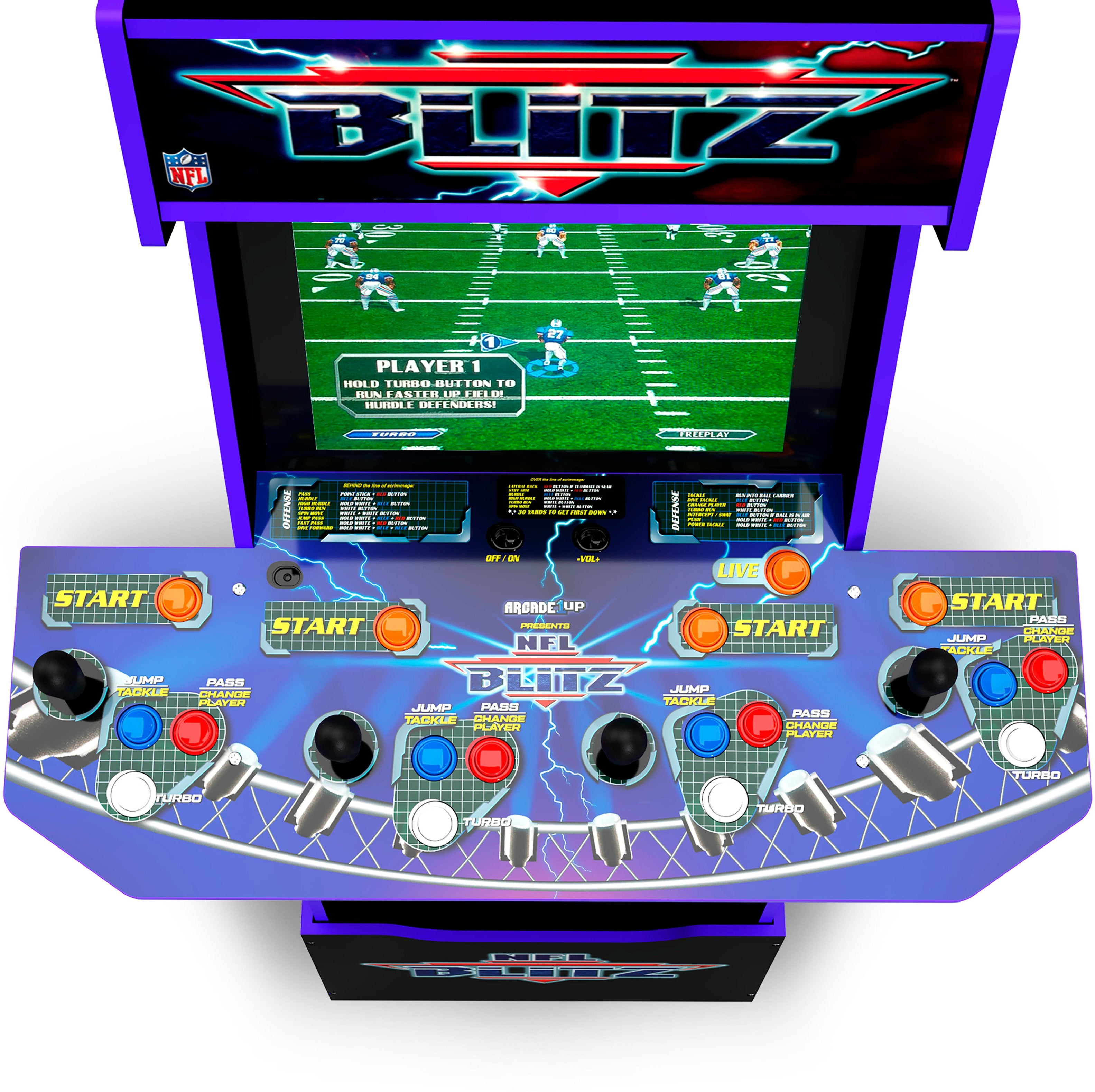 Arcade1Up – NFL Blitz Arcade-Automat mit Hubfuß und beleuchtetem Leuchtschild – Mehrfarbig