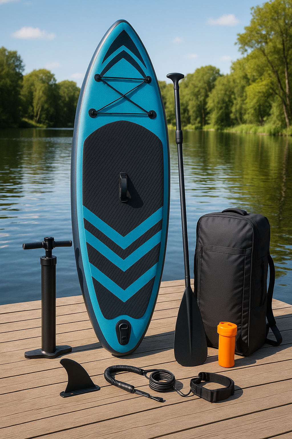 Planche de paddle gonflable pour sports de plein air, en PVC bleu et noir, idéale pour le lac, la plage et les voyages (310 × 80 × 15 cm) bzDwuNE543Jc