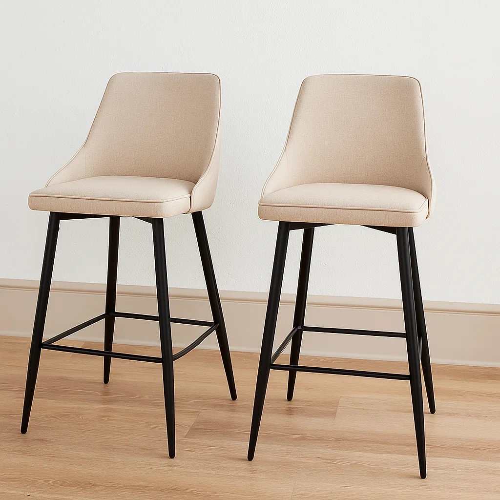 Ensemble table et tabourets de bar en tissu beige et métal pour cuisine ou salle à manger, 47×55×96 cm - Svufz2sx8Iv8