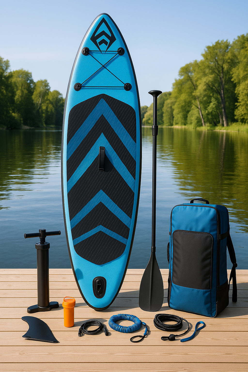 Planche de paddle gonflable pour sports nautiques, bleue et noire, en PVC, idéale pour les lacs, les plages et les rivières calmes, 320 x 81 x 15 cm, BhOkgRd542vn