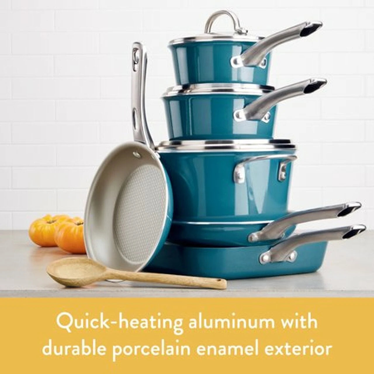 Ayesha Curry 10-teiliges Antihaft-Pfannenset aus emailliertem Porzellan, Blau