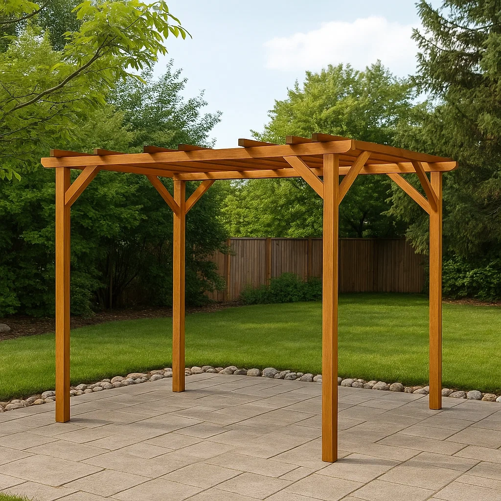 Pergola rectangulaire en bois naturel, installation fixe, 300 x 250 x 270 cm, pour jardin ou terrasse. - we0oEiGUyLOH