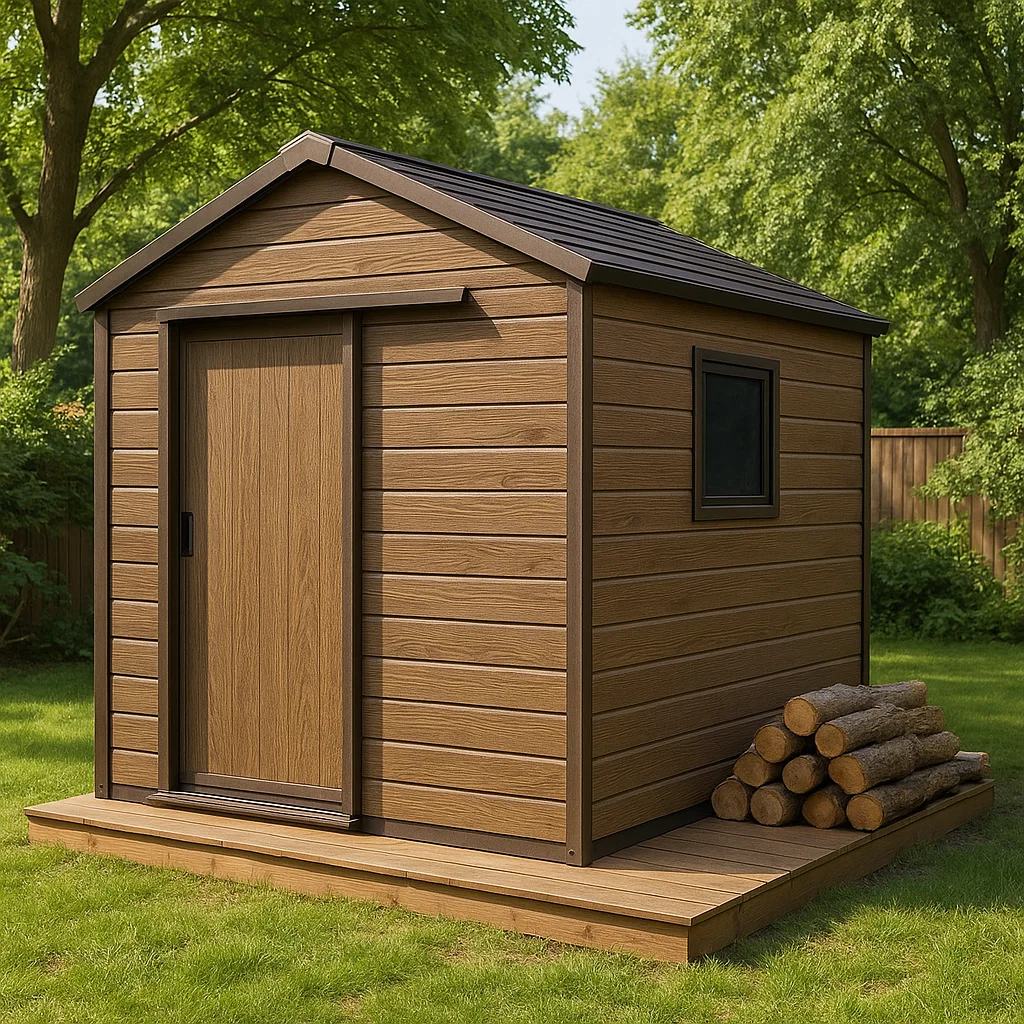 Abri de jardin en bois avec chants en composite marron, 213 x 213 x 195 cm MMrMdWd185eD