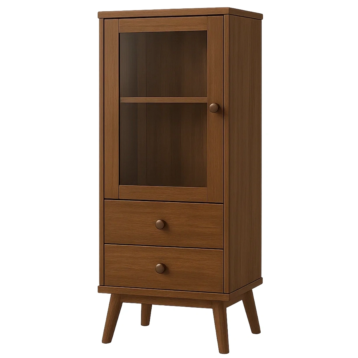 Vitrine avec porte vitrée et 2 tiroirs, panneau MDF, couleur noyer foncé, autoportante, pour salon ou salle à manger, 60 x 35 x 135 cm - tyBcLC2LD851