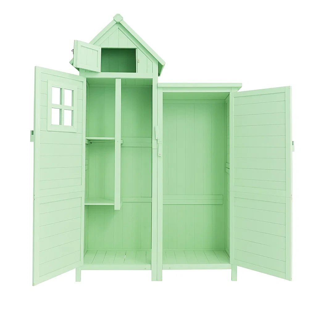 Abri de jardin en bois avec double porte et toit décoratif, vert, 1,68 m² - WfVYRzv145Wq