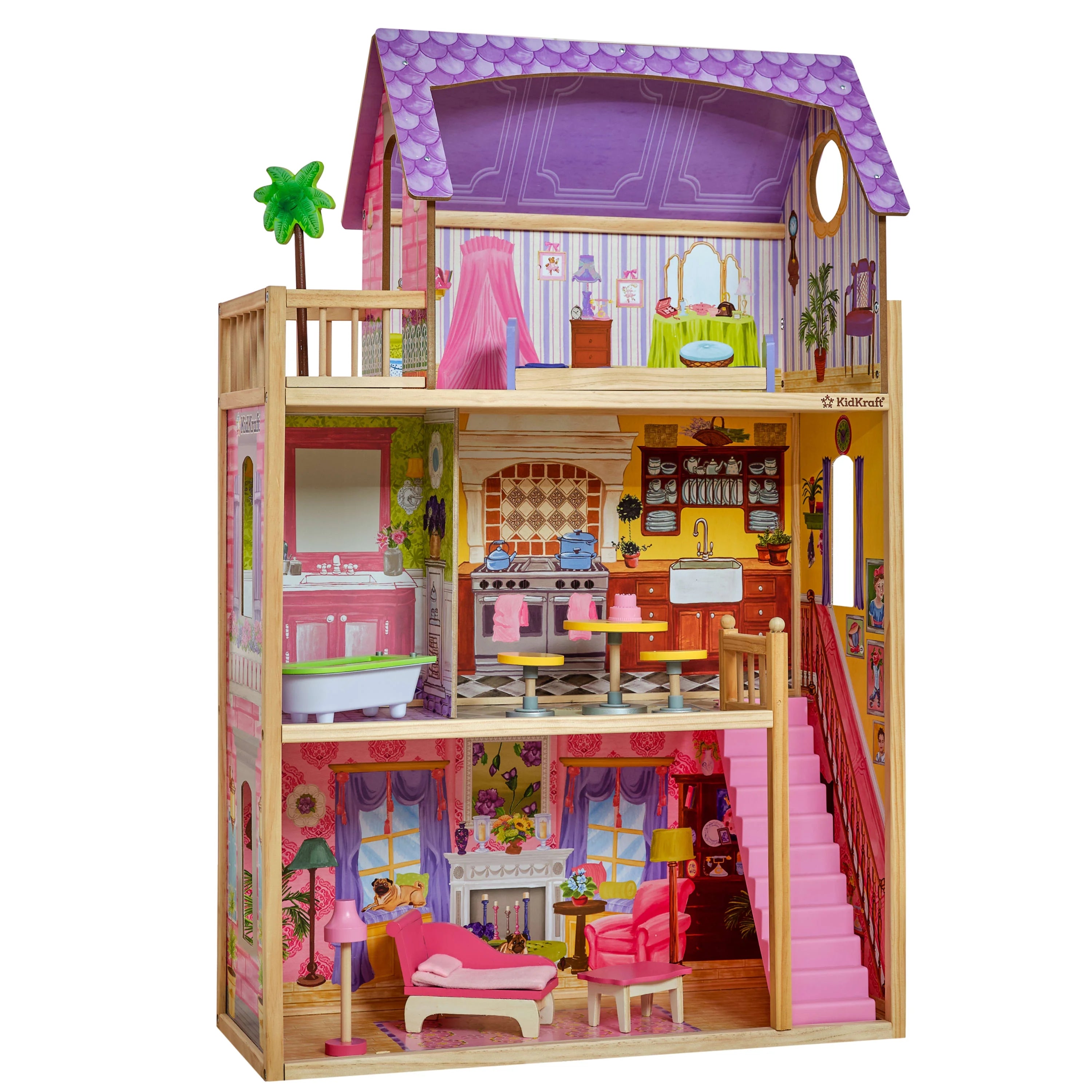 KidKraft Kayla Puppenhaus aus Holz mit 10-teiligem Möbelset, fast 1,20 Meter hoch