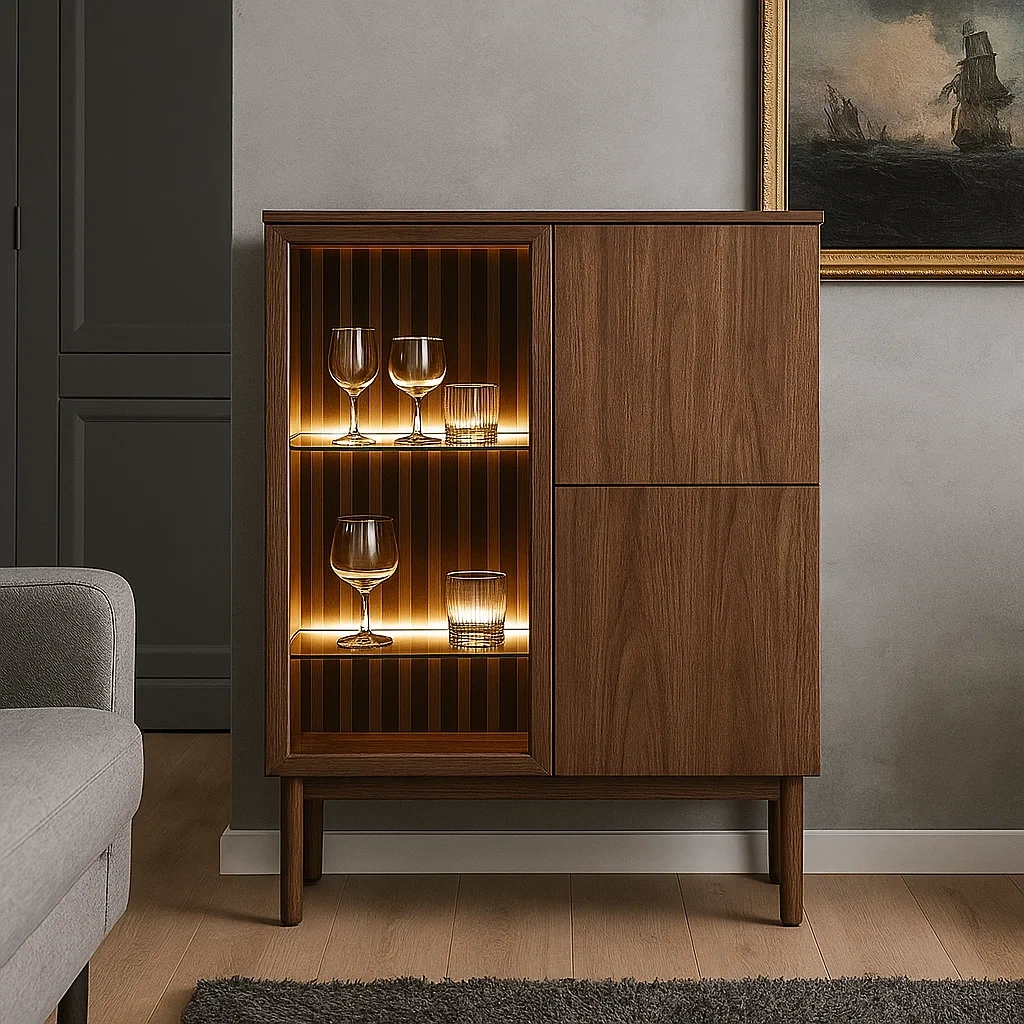 Vitrine avec porte en bois, chêne, éclairage LED, couleur marron, montage facile, pour salon ou salle à manger, 80 x 40 x 120 cm - w5F6OAAMt6To