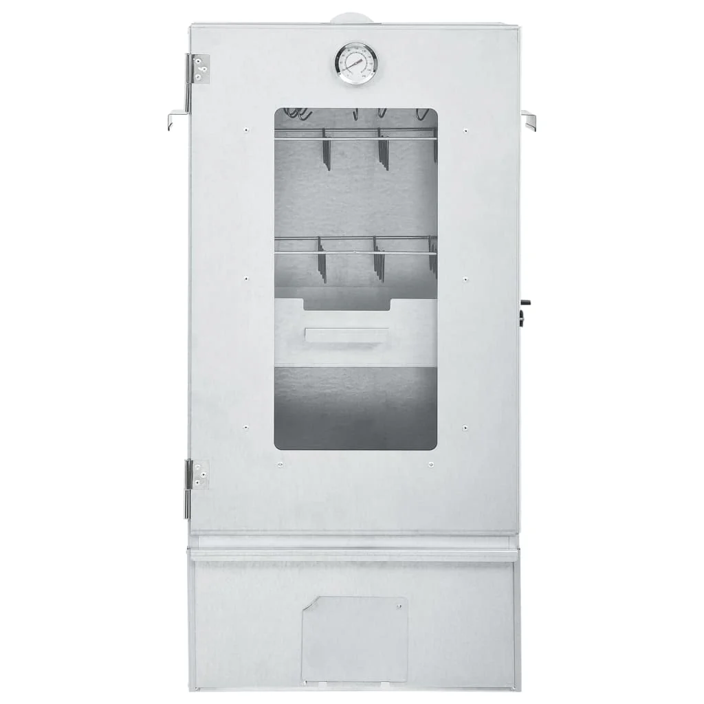 Smoker 2025 44,5 x 29 x 83 cm mit Tisch 40 x 28 x 44,5 cm verzinkt – Silberner Räucherschrank