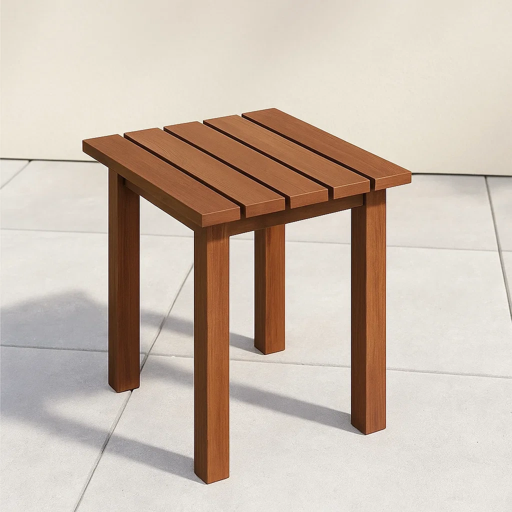 Table d'appoint d'extérieur, marron, bois, jardin, 45 x 45 x 43 cm