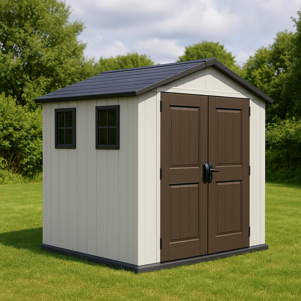 Abri de jardin en résine 220 x 218 x 230 cm beige/marron yfZmroI396hk