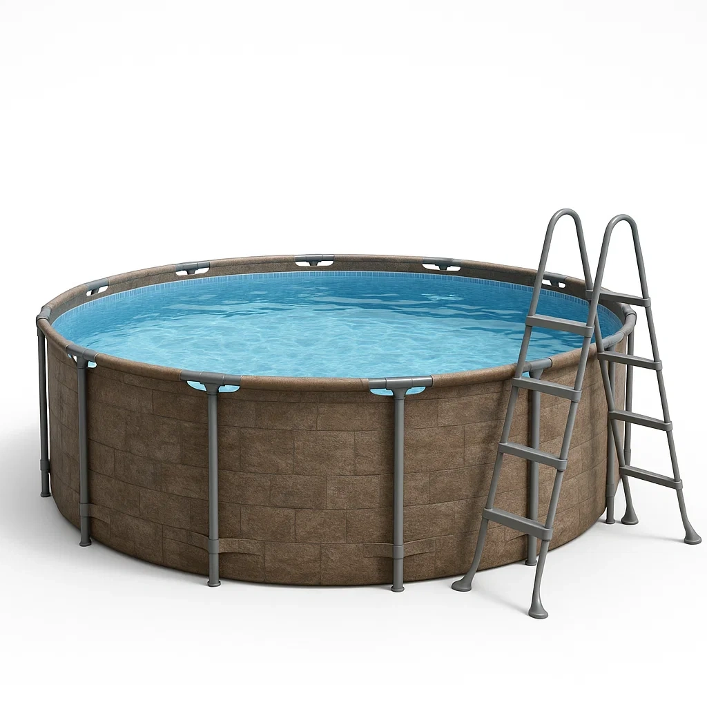 Runder, röhrenförmiger Swimmingpool 358x98 cm, beige, mit Filter und Leiter MvaRAHo273Gb
