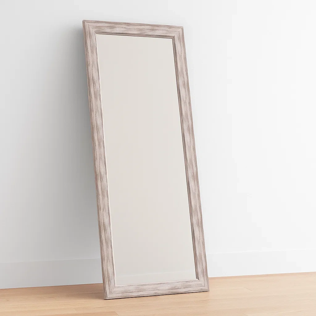 Miroir sur pied, couleur bois naturel, composite, pour salon, 81 x 6 x 163 cm