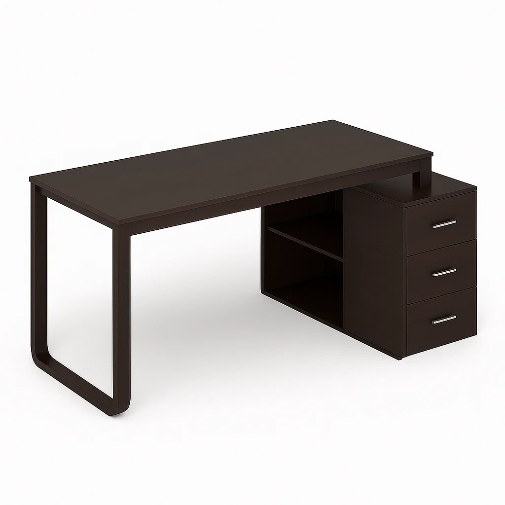 Bureau d'ordinateur en MDF brun foncé avec 3 tiroirs et étagères ouvertes 140 x 60 x 75 cm - EQPdzSo303AL
