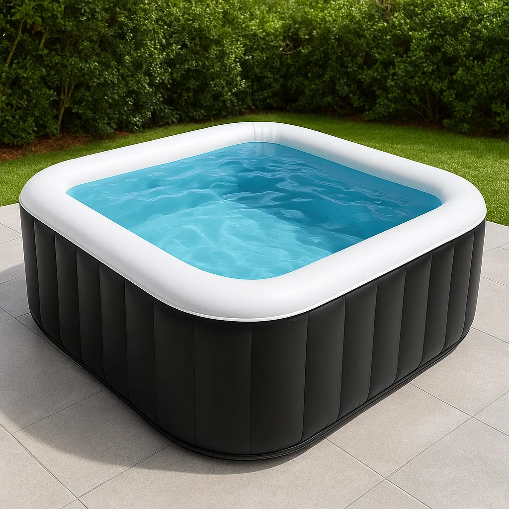 Aufblasbarer Whirlpool 180x180x68 cm, 4 Sitze, quadratisch, schwarz/weiß, BngqRBZ370nd